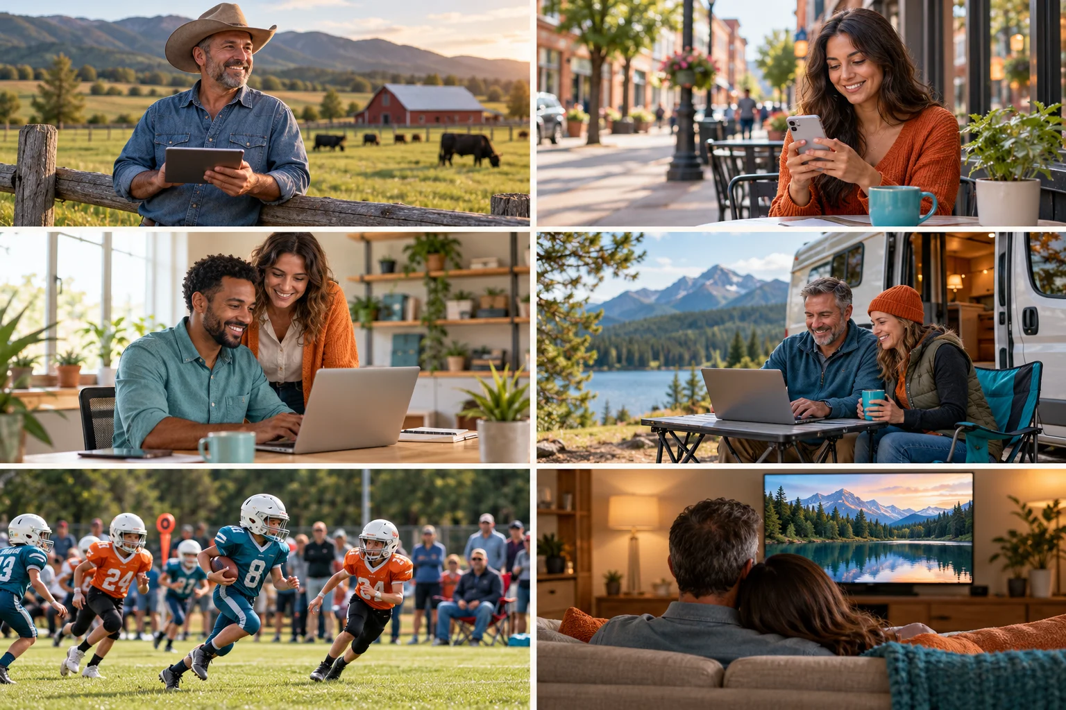 Life with Rodeo: rural and urban connections, small business, RV travel, youth football and a couple watching TV.